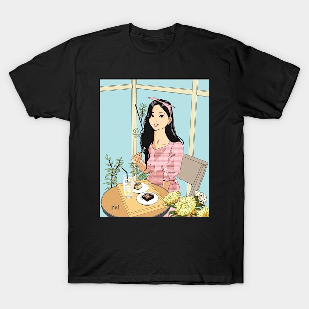 Kawaii Girl in cafe T-Shirt by souw83